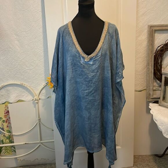 Dolma Linen Swim Coverup - Blue OS - Picture 2 of 9